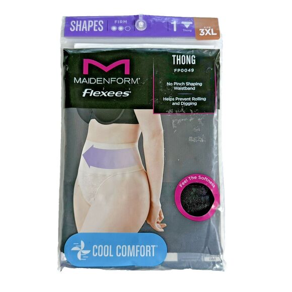 Maidenform Flexees Thong Womens PLUS SIZE 3XL Black Shapewear Panty Cooling NWT - Picture 1 of 5